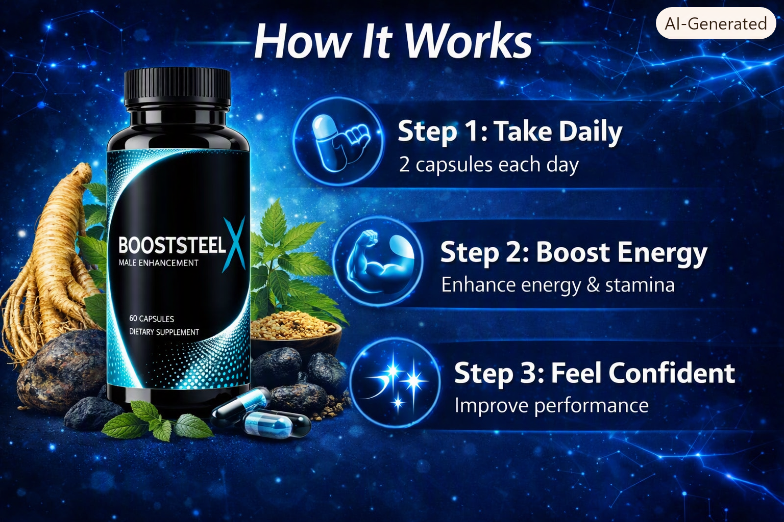 How BoostSteelX is described to work — three step process